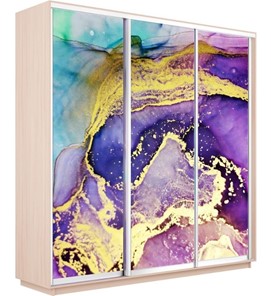 Шкаф Экспресс 2100х600х2200, Абстракция фиолетово-золотая/дуб молочный в Салехарде