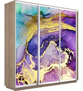 Шкаф 3-створчатый Экспресс 2400х600х2200, Абстракция фиолетово-золотая/дуб сонома в Салехарде