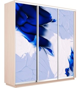 Шкаф 3-створчатый Экспресс 2400х600х2400, Абстракция бело-голубая/дуб молочный в Салехарде