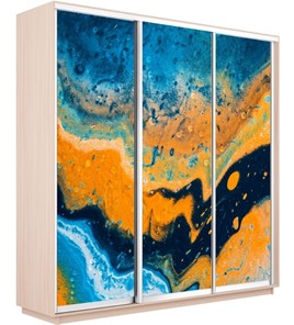 Шкаф 3-створчатый Экспресс 2400х600х2400, Абстракция оранжево-голубая/дуб молочный в Новом Уренгое