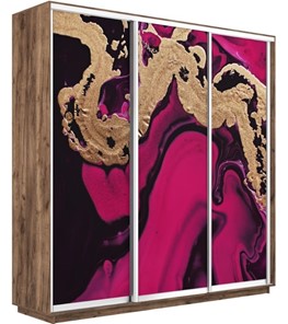 Шкаф 3-створчатый Экспресс 2400х600х2400, Абстракция розовая/дуб табачный в Салехарде - предосмотр