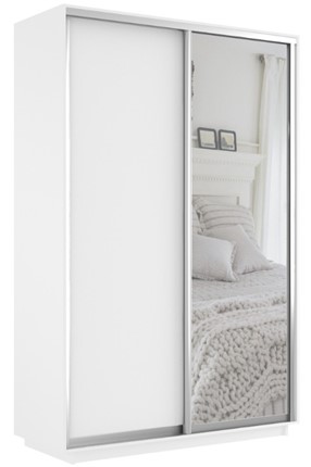 Шкаф Экспресс (ДСП/Зеркало) 1200х600х2400, белый снег в Салехарде - изображение