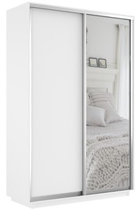 Шкаф 2-дверный Экспресс (ДСП/Зеркало) 1600х600х2400, белый снег в Губкинском