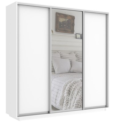 Шкаф 3-х дверный Экспресс (ДСП/Зеркало/ДСП), 2100х600х2200, белый снег в Салехарде - изображение