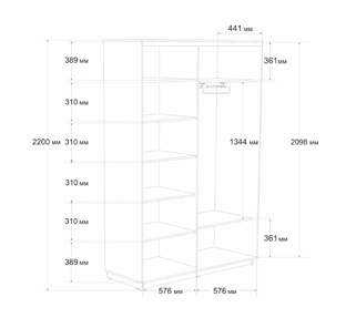 Шкаф 2-створчатый Экспресс (Комби) 1200x450x2200, бетон в Салехарде - предосмотр 4