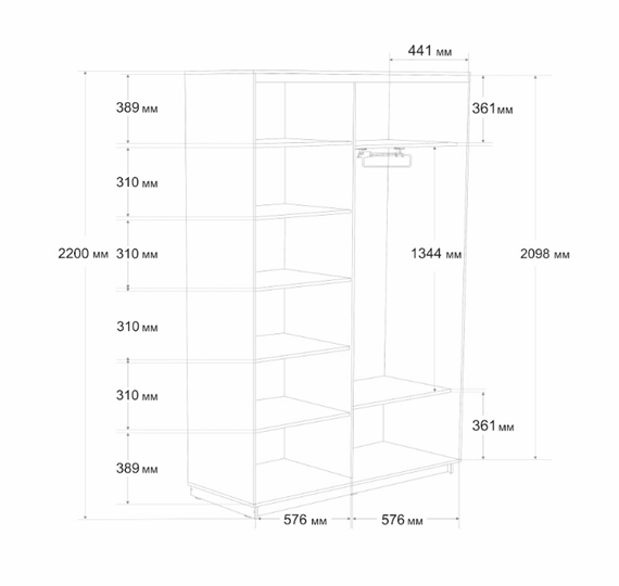 Шкаф 2-створчатый Экспресс (Комби) 1200x450x2200, бетон в Салехарде - изображение 4