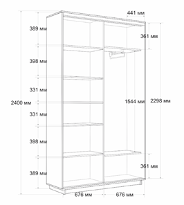 Шкаф 2-дверный Экспресс (Комби) 1400х450х2400, венге в Лабытнанги - предосмотр 5