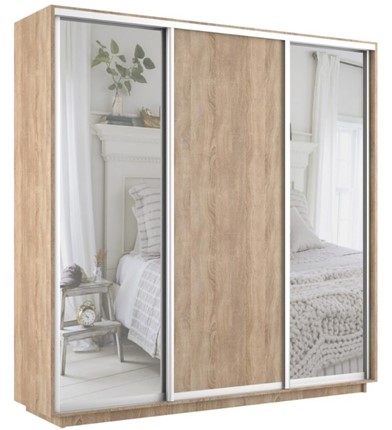 Шкаф 3-дверный Экспресс (Зеркало/ДСП/Зеркало), 1800х600х2200, дуб сонома в Салехарде - изображение