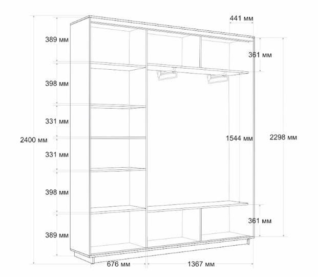 Шкаф 3-дверный Экспресс (Зеркало/ДСП/Зеркало), 2100х450х2400, шимо светлый в Салехарде - изображение 3