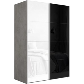 Шкаф 2-х дверный Эста (Стекло белое/Стекло черное) 1600x660x2200, бетон в Салехарде