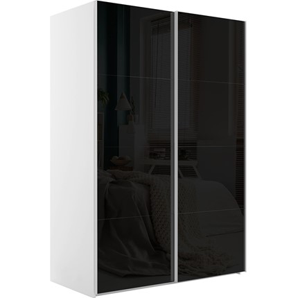 Шкаф двухдверный Эста (Стекло черное/Стекло черное) 1600x660x2400, белый снег в Надыме - изображение