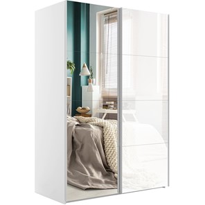 Шкаф 2-дверный Эста (Зеркало/Стекло белое) 1600x660x2200, белый снег в Надыме