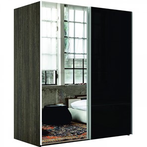 Шкаф 2-х дверный Эста (Зеркало/Стекло черное) 1800x660x2400, венге мали в Салехарде
