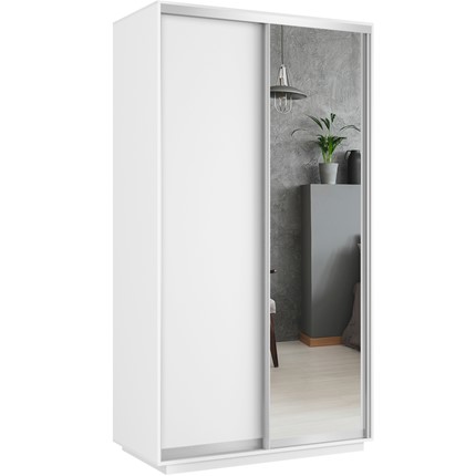 Шкаф 2-дверный Хит (ДСП/Зеркало), 1200x600x2200, белый снег в Салехарде - изображение