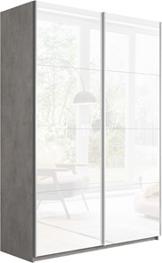 Шкаф 2-х створчатый Прайм (Белое стекло/Белое стекло) 1200x570x2300, бетон в Губкинском