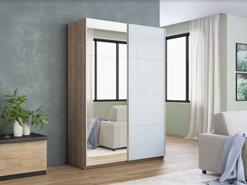 Шкаф 2-х дверный Прайм (Зеркало/Белое стекло) 1200x570x2300, дуб сонома в Салехарде - предосмотр 6