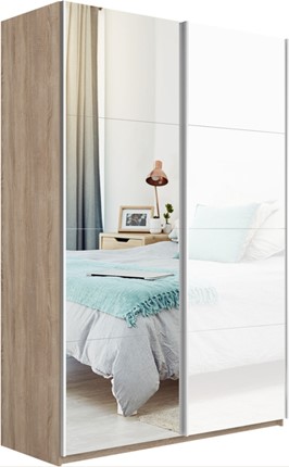 Шкаф 2-х дверный Прайм (Зеркало/Белое стекло) 1200x570x2300, дуб сонома в Лабытнанги - изображение