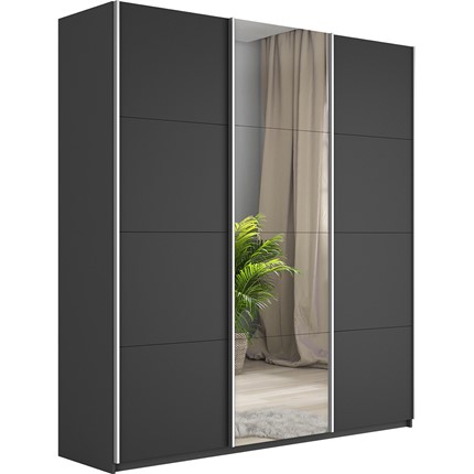 Шкаф 3-дверный Широкий Прайм (2 ДСП / Зеркало) 2400x570x2300,  Серый диамант в Салехарде - изображение