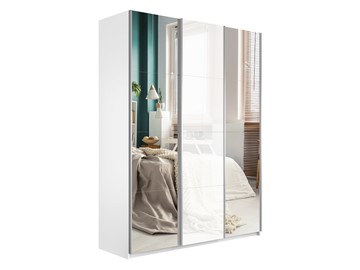 Шкаф 3-створчатый Широкий Прайм (2 Зеркала / Стекло белое) 2400x570x2300, Белый Снег в Лабытнанги
