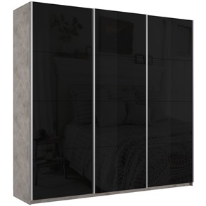 Шкаф 3-дверный Широкий Прайм (Черное стекло) 2400x570x2300, Бетон в Лабытнанги