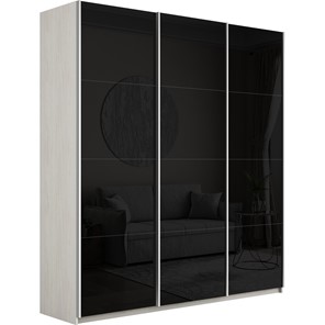 Шкаф 3-х створчатый Широкий Прайм (Черное стекло) 2400x570x2300, Ясень Анкор светлый в Лабытнанги