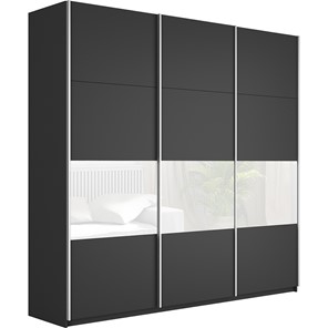Шкаф 3-х створчатый Широкий Прайм (ДСП / Белое стекло) 2400x570x2300, Серый диамант в Салехарде