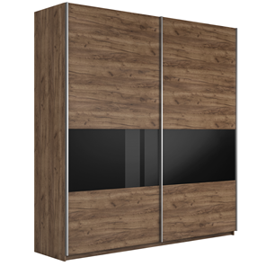 Шкаф 2-створчатый Широкий Прайм (ДСП / Черное стекло) 2200x570x2300, Крафт Табачный в Лабытнанги - предосмотр
