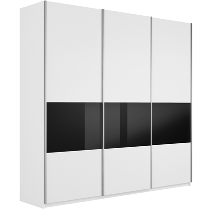 Шкаф 3-х створчатый Широкий Прайм (ДСП / Черное стекло) 2400x570x2300, Белый снег в Салехарде - изображение