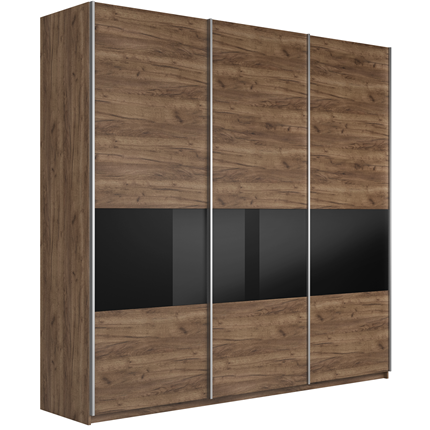 Шкаф 3-х створчатый Широкий Прайм (ДСП / Черное стекло) 2400x570x2300, Крафт Табачный в Лабытнанги - изображение