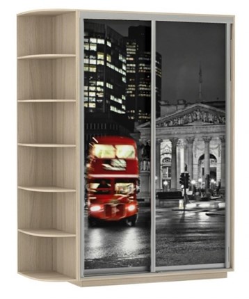 Шкаф-купе 2-х дверный Хит, 1500x600x2200, фотопечать, со стеллажом, ночной лондон, шимо светлый в Салехарде - изображение