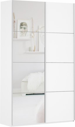 Шкаф Прайм (ДСП/Зеркало) 1200x570x2300, белый снег в Салехарде - изображение