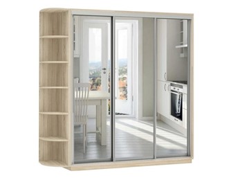 Шкаф 3-дверный Экспресс (3 зеркала), со стеллажом 2400х600х2400, дуб сонома в Салехарде