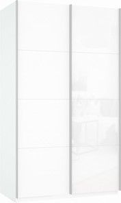 Шкаф Прайм (ДСП/Белое стекло) 1400x570x2300, белый снег в Лабытнанги