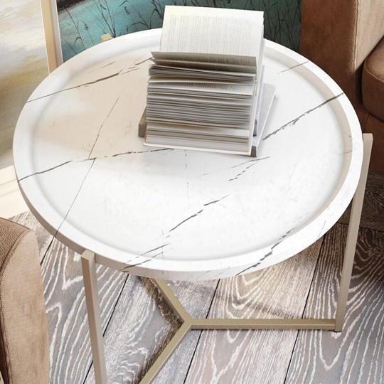 Стол круглый журнальный Бруно, белый мрамор/титан в Салехарде - изображение 3