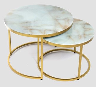 Стеклянный столик в зал Дуэт, столешница в стекле опоры золото в Губкинском
