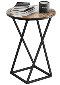 Круглый столик ДП 1-03-05 исп. 2 (Черный, Стекло с рисунком Слэб белый) в Лабытнанги