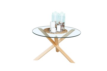 Круглый столик Оникс-3, Натуральный массив/Прозрачное стекло в Новом Уренгое - предосмотр 1