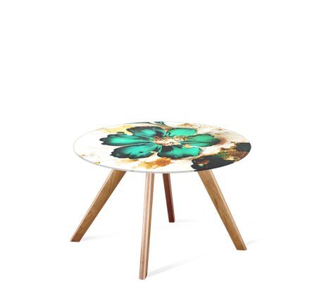 Круглый столик SHT-S39 / SHT-TT32 60 стекло/МДФ (малахитово зеленый/светлый орех) в Салехарде - изображение