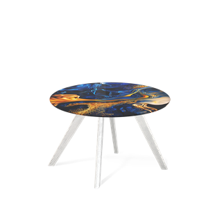 Круглый столик SHT-S39 / SHT-TT32 60 стекло/МДФ (синий сапфир/белый/патина серебро) в Ноябрьске