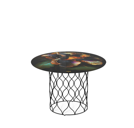 Стол круглый SHT-TU49 / SHT-TT32 60 стекло/МДФ (ночной цветок/черный муар) в Салехарде - изображение