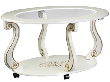 Стеклянный столик в гостиную Овация-С, на колесах, слоновая кость-золото в Салехарде
