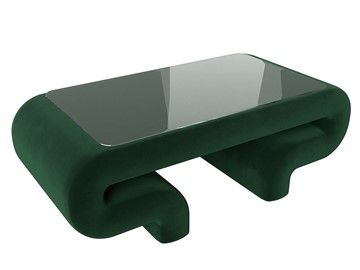 Стеклянный журнальный столик Волна, зеленый (велюр) в Новом Уренгое