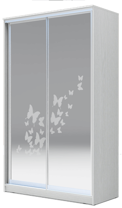Шкаф 2400х1200х620 два зеркала, "Бабочки" ХИТ 24-12-66-05 Белая шагрень в Надыме - изображение