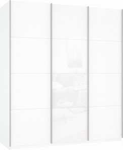 Шкаф трехдверный Прайм (ДСП/Белое стекло/ДСП) 1800x570x2300, белый снег в Салехарде