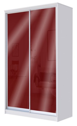 Шкаф-купе 2-х дверный 2200х1362х420 с цветным стеклом ХИТ 22-4-14-22 Бургунд 312, Белый в Салехарде - изображение