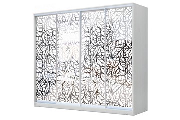 Шкаф-купе 4-х дверный 24-4-24/2-6666, Пескоструйный рисунок "Лист", Белый в Лабытнанги