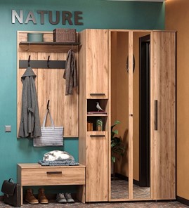 Шкаф для прихожей Nature 87, фасад зеркало, Дуб табачный Craft-Черный в Салехарде - предосмотр 5