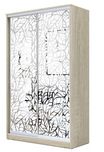 Шкаф 2-х створчатый 2400х1200х620 два зеркала, "Листья" ХИТ 24-12-66-17 Дуб Сонома в Лабытнанги