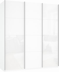Шкаф трехдверный Прайм (Белое стекло/ДСП/Белое стекло) 2100x570x2300, белый снег в Салехарде