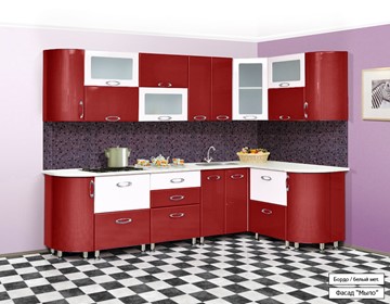Угловая кухня Мыло 128 2700х1500, цвет Бордо/Белый металлик в Салехарде - предосмотр